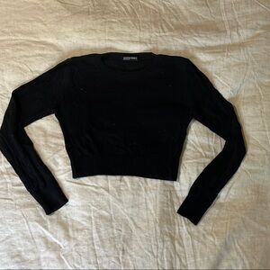 American Apparel Black Long Sleeve Light Knit Sweater Crop